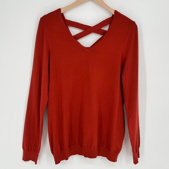 Love Ellie Women's Criss Cross Back Knit Sweater Size L Burnt Orange Pullover - Picture 1 of 7